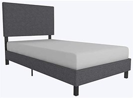 Dhp Janford Upholstered Platform Bed, Twin, Gray Linen, Rectangular Headboard, - $167.99