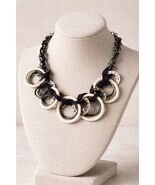 Y2K Veronese Statement Necklace Black Silver Tone Rings - $20.70