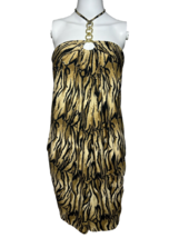 New Cache Dress Womens Large Black Gold Rhinestone Animal Halter Sexy - AC - £32.31 GBP