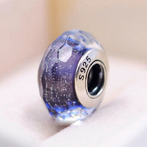 Deep Purple Shimmer Fascinating Faceted Murano Glass Charm Bead For Bracelet - £7.86 GBP
