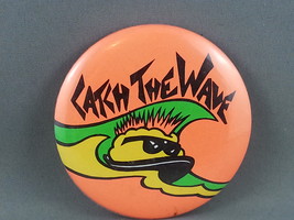 Vintage New Wave Pin - Catch the Wave Neon Brain Graphic - Celluloid Pin - £12.06 GBP