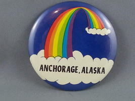 Vintage Tourist Pin - Anchorage Alaska Rainbow Graphic - Celluloid Pin - £11.97 GBP