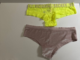 Lot of 2 Victoria&#39;s Secret Cheeky Panties 1 Yellow 1 Pale Pink Sparkles Large - £17.80 GBP