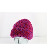 NOS Vintage 90s Streetwear Textured Fuzzy Shag Beanie Hat Cap Cuffed Wom... - $81.37 CAD