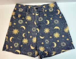 Vintage Celestial Sun Moon Stars Print Jeans Shorts Sz 5/6 90s Cotton Denim - £45.07 GBP