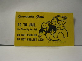 1985 Monopoly Board Game Piece: Go To Jail Community Chest Card - $0.75