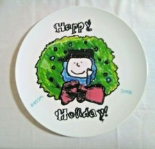 Child Art 10&quot; Dinner Cookie Plate Happy Holiday! Plastic Signed Alyssa 2006 - $3.92