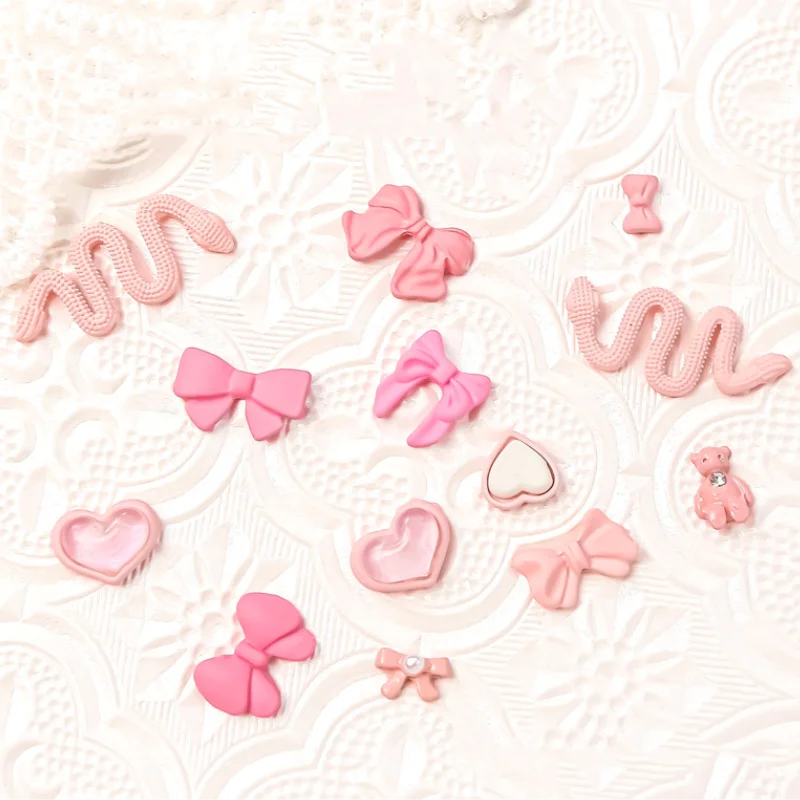 5pcs 3D Japanese Exquisite Alloy Nail Art Charms Kawaii Pink Ribbon Bow Heart - £6.42 GBP+