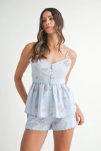 MABLE Stripe Embroidered Peplum Cami and Shorts Set - $128.95
