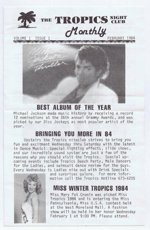 Primary image for VINTAGE 1984 Tropics Monthly Pittsburgh Brochure Michael Jackson Thriller