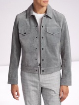 Men grey suede shirt designer suede grey cowboy men leather jacket shirt #4 - £157.28 GBP