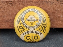 1938 February UAW CIO Button ~ Auto Workers Union Pin back Lapel ~ Bastian Bros - £9.63 GBP