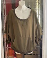 Sans Souci Top Womens Size M 3/4 Wide Sleeve Banded Bottom T-Shirt Green... - $17.41 CAD