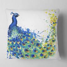 16&quot;x16&quot; Blue Green Watercolor Peacock Throw Pillow Animal Bird Print Sof... - £40.98 GBP