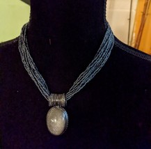 Necklace Black Beads Gray Stone or Glass Costume Jewelry 8" Vintage - $4.05 Necklace Black Beads Gray Stone or Glass Costume Jewelry 8" Vintage - $4.05