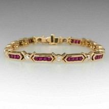 8Ct Princess Simulated Red Ruby  Women&#39;s   Gold Plated 925 Silver Bracelet - £129.30 GBP