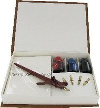 Caligraphy Pen Set Wood Pen, 4 Nibs,3 Inks &amp; Sationery in Gift Box CAL7 - £30.26 GBP