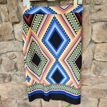 Midi Multicolored Diamond Print Skirt Size M Elastic Waist - $15.00