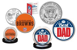 Best Dad - Cleveland Browns 2-Coin Set Us Quarter &amp; Jfk Half Dollar Nfl Licensed - £10.98 GBP