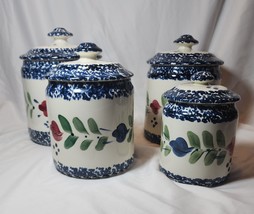 Gail Pittman 4 Ceramic Lidded Canisters 1988 Signed 8.5&quot; - 11&quot; Whiteware Pattern - £73.51 GBP