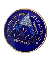 5 Year AA Medallion Blue Transition Crystal Sobriety Chip - $23.99