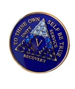 5 Year AA Medallion Blue Transition Crystal Sobriety Chip - $23.99