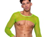 Fishnet Crop Top Long Sleeves Sheer Stretch Shrug Lime Green Dance Rave ... - £27.16 GBP