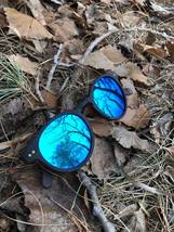 Black Wood Sunglasses with Blue Reflective Polarized Lenses, Sandalwood - £52.11 GBP