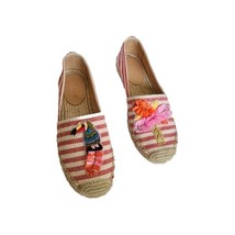 J.Crew Red Stripe Espadrilles Raffia Parrot Palm Tree Flats Vacation Sho... - $35.59