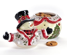 Snowman Cookie Jar Christmas 10.9" High Ceramic Holiday Decor Children Large image 2