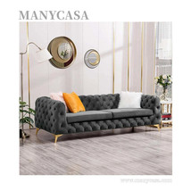 American light luxury buckle velvet fabric sofa with metal feet 3 2 1 seater cha - £1,193.13 GBP