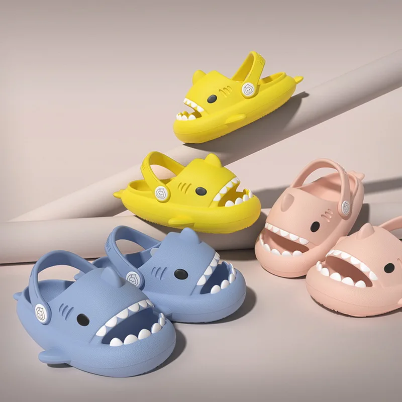 Children Sandals Kids Slippers Shoes Cartoon Shark Summer Boys Girls Baby Thick - £10.91 GBP+