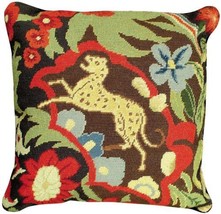 Throw Pillow Needlepoint Abstract Flowers Snow Leopard 18x18 Bright Cotton - £228.58 GBP