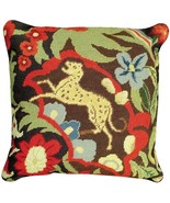 Throw Pillow Needlepoint Abstract Flowers Snow Leopard 18x18 Bright Cotton - £227.41 GBP