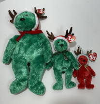 Ty Beanie Buddy &amp; Baby 2002 Holiday Teddy Green with Antlers MWMT&#39;s lot of 3 - £15.58 GBP