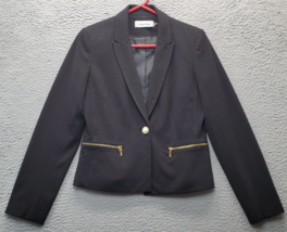 Calvin Klein Blazer Jacket Women&#39;s 4 Black Stretch Single Breasted Notch Lapel - $27.73