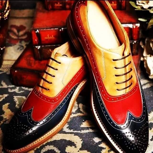 New Handmade men three tone shoes, men wingtip brogue leather shoes, dress shoes