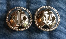 Fabulous Silver-tone Nautical Anchor Clip Earrings 1980s vintage 1 3/8&quot; - £10.11 GBP