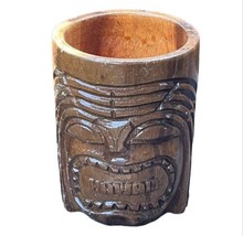 Vintage Wood Mug Hand Carved Tribal Tiki Head Hawaii Souvenir - $9.89