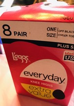 Leggs Everyday Knee Highs One Size/Plus Size Off Black Sheer Toe-8 Pair. - £38.85 GBP