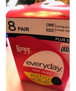 Leggs Everyday Knee Highs One Size/Plus Size Off Black Sheer Toe-8 Pair. - $1,126.76 MXN