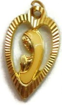 Saint Mary Heart for Chain Necklace Gold Tone 1 1/4&quot; x 1/2&quot; Religious Pendant - £7.90 GBP