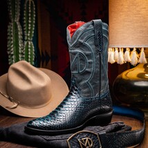 KANSAS Genuine Snake Skin Cowboy Boot from the Western Collection Black Blue image 8