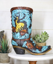Turquoise Floral Scroll Lace W/ Rearing Horse Cowboy Boot Vase Planter Figurine - £24.57 GBP