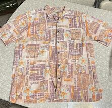 Tori Richard Mens Hawaiian Shirt 100% Cotton Lawn floral purple orange L... - $19.99