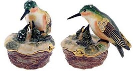 Hummingbird w Babies in Nest Hinged Trinket Box Pewter Enamel Austrian Crystals - £37.76 GBP
