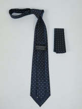 Men's Woven Tie Hankie Set J.Valintin Private Collection R85 Navy Square Dots image 3