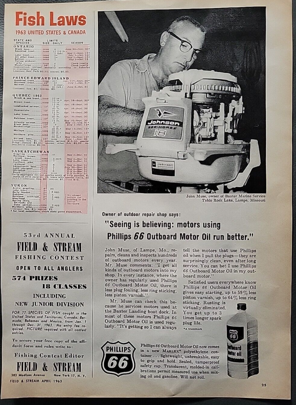 Vintage 1963 Phillips 66 Outboard Motor Oil "Marlex" Container Print Ad - $8.59