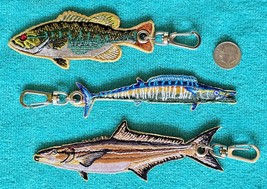 THREE (3) - EMBROIDEDED FISH KEYCHAINS - WAHOO, COBIA &amp; BASS - FISHING -... - $7.42