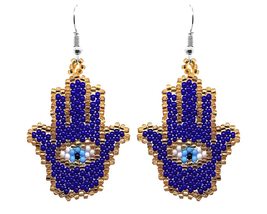 Hamsa Hand Evil Eye Seed Bead Dangle Earrings - Womens Fashion Handmade Jewelry  - £12.04 GBP